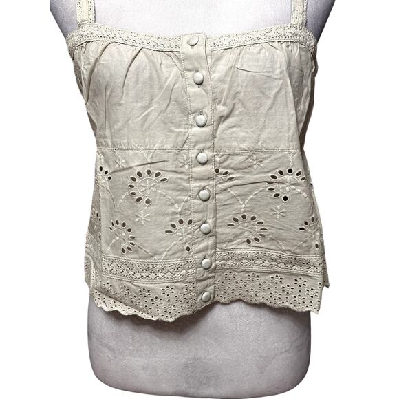 Guess Crop Tank Button Front Eyelet Lace Pattern Sleeveless Green Women's S NWT - Picture 4 of 11